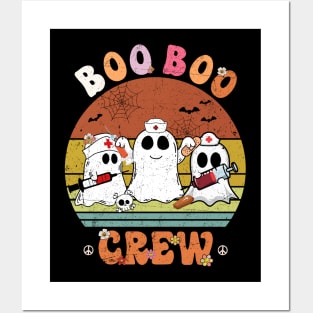 Retro Boo Boo Crew Nurse Ghost Funny Halloween Costume Matching T-Shirt Posters and Art